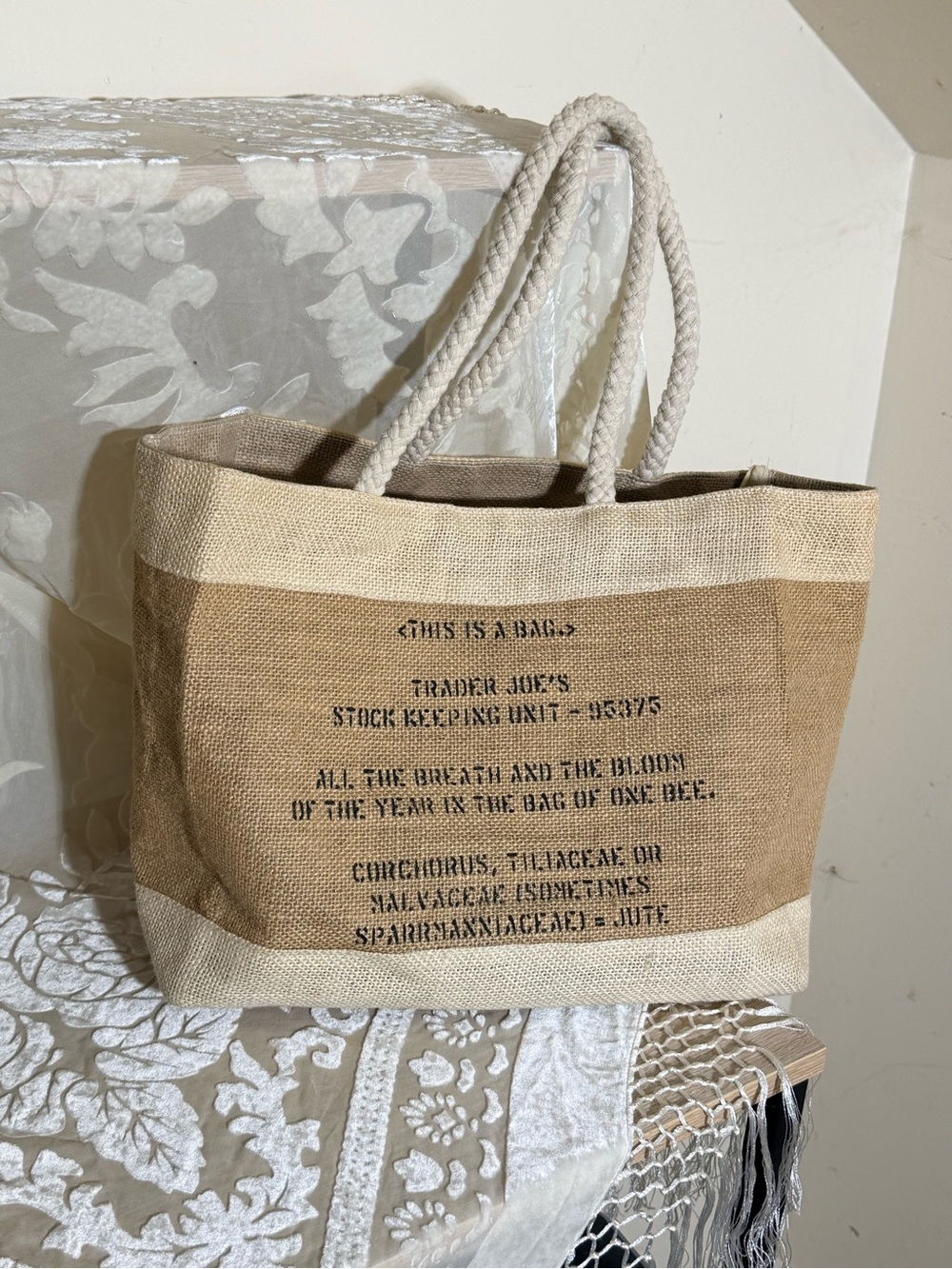 Rare Vintage Trader Joe’s Jute Tote Bag - Retired Burlap Rope Handle Market Bag